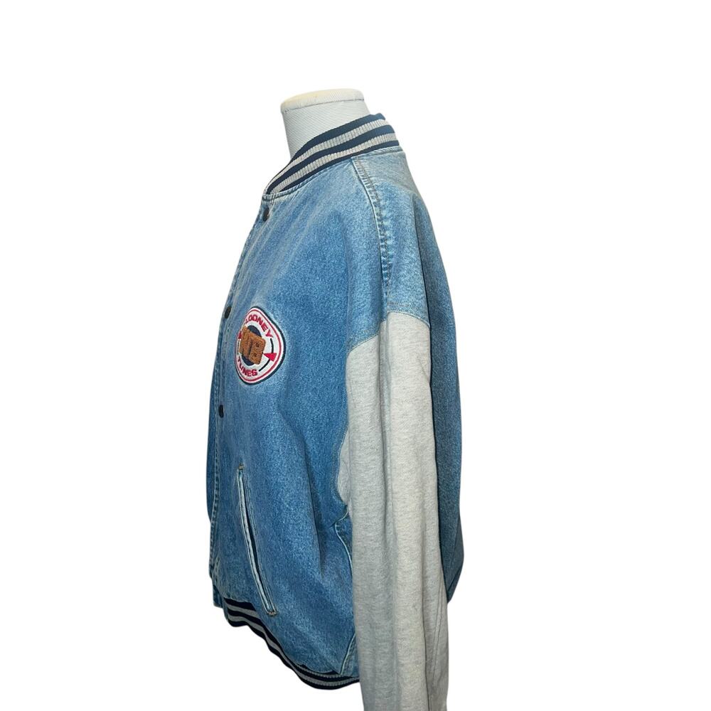 Vintage 90s Looney Tunes Vintage Denim Varisity jacket embroidered size large - Picture 3 of 14